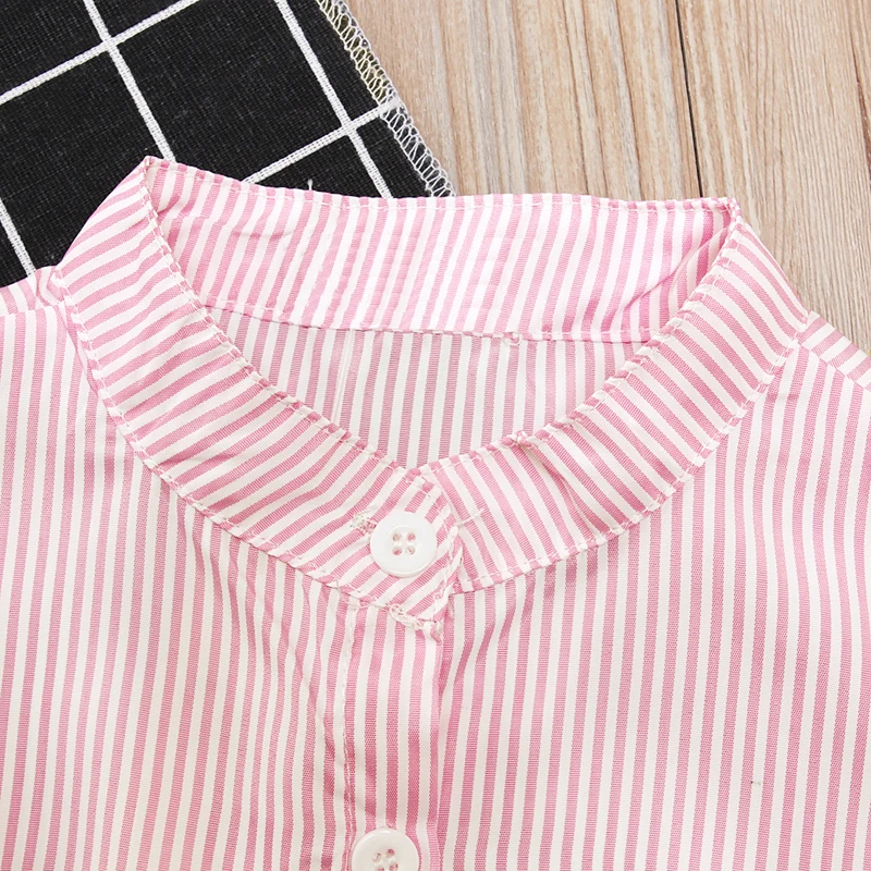 Детская одежда 2019 летняя розовая футболка в полоску для маленьких девочек +
