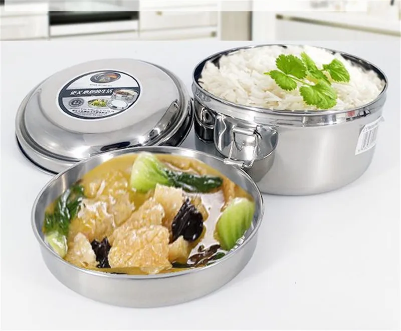 Круглый Ланч бокс из нержавеющей стали 304 контейнер для обедов с двумя
