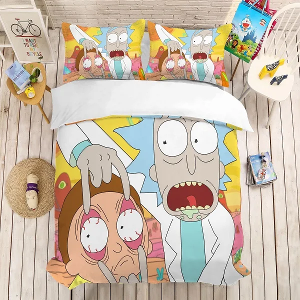 Rick-Colored Забавный Комплект постельного белья из 3 предметов, комплект постельного белья с героями мультфильмов, роскошный пододеяльник из микрофибры, набор домашнего текстиля, наволочка - Цвет: Rick-Colored