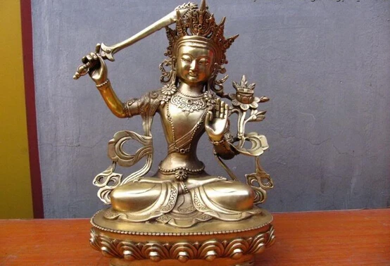 Песня voge Gem S0396 12 Tibet Fane рафинированная латунь Manjusri Guan Yin Kwan статуя Будды