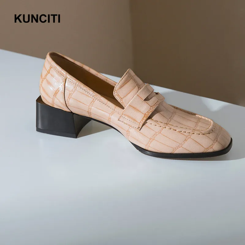 KUNCITI/; Туфли-лодочки; женская обувь; женские офисные туфли из тисненой кожи; Туфли Mary Jane с квадратным носком; официальная обувь в европейском стиле; Lotita; G941
