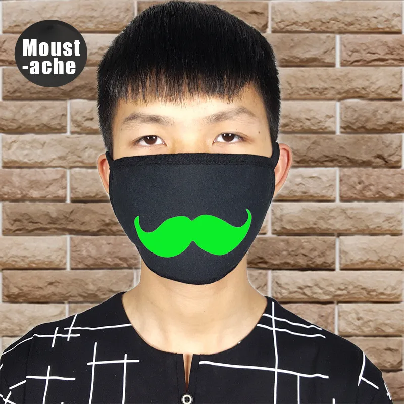 Moustache Хэллоуин Панк клыки светящиеся рот маски черный хлопок против пыли маска для лица унисекс маска с зубами - Цвет: Moustache