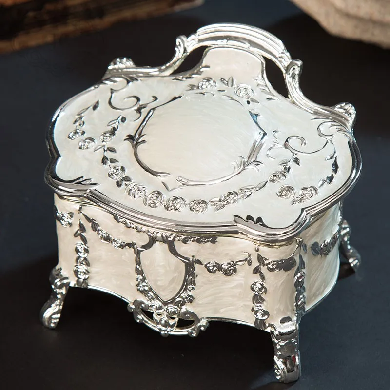 

European 3 sizes choose alloy metal jewelry storage box desktop organizer Wedding Ring storage box for home decoration Z093
