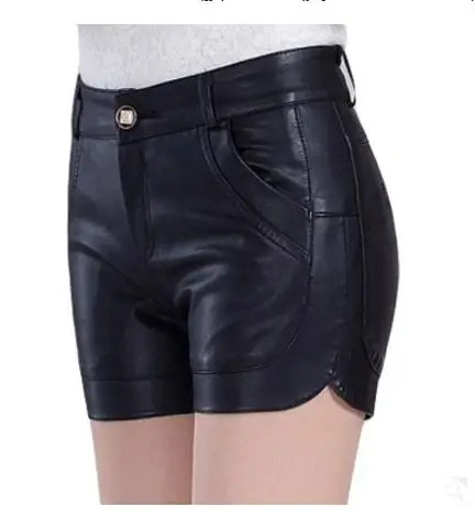 Женские весенне-осенние шорты с высокой талией для досуга искусственная кожа Sli