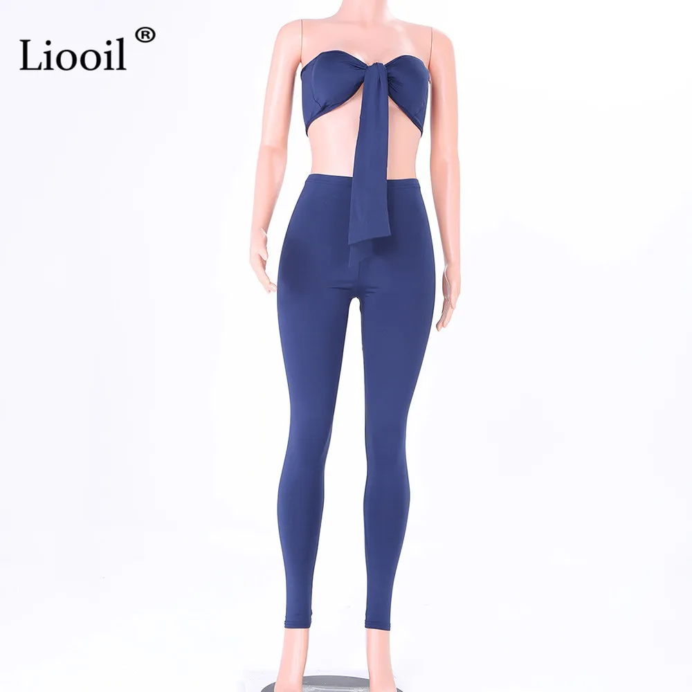 Liooil/комплект из 2 предметов без бретелек, женская одежда, сексуальные Клубные наряды, комплект из двух предметов, топ и штаны, черно-белый спортивный костюм, комплект в комплекте