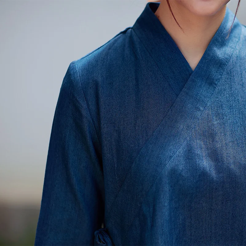 Китайское чайное платье Zen с длинным рукавом куртка перекрестным воротником