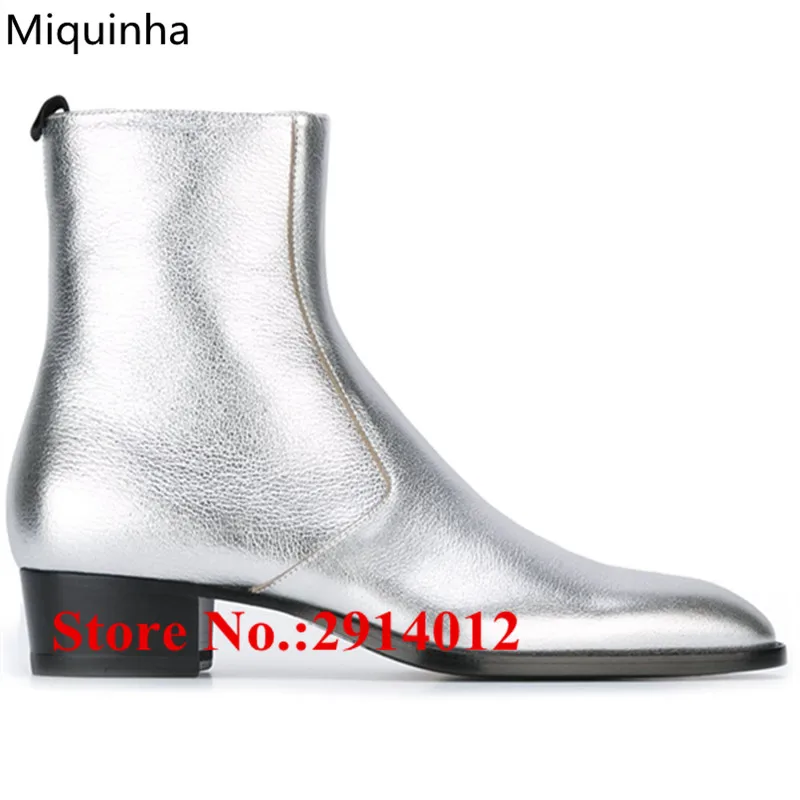 Модные новые Bota Masculina Золотой Серебряный металлический кожаный Wyatt ботильоны с