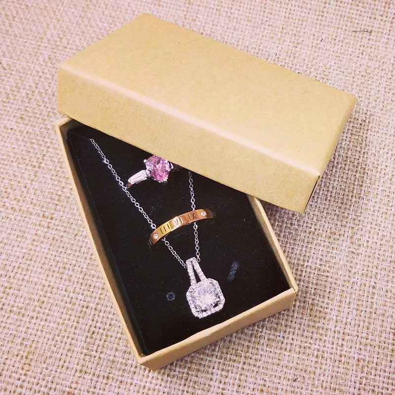 

2018 New 24pcs/lot Kraft Necklace Earrings Ring Jewelry Box 8.2x5CM Black Sponge s Gift Boxes Jewelery Accessories Packaging