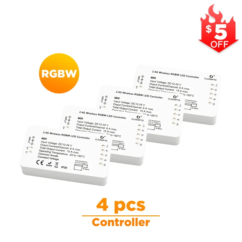 Домашний умный контроллер zigbee, совместимый с echo plus smartthings, голосовое управление RGB+ CCT, цветной DC12-24V, работает с zigbee hub - Цвет: 4 Pcs RGBW