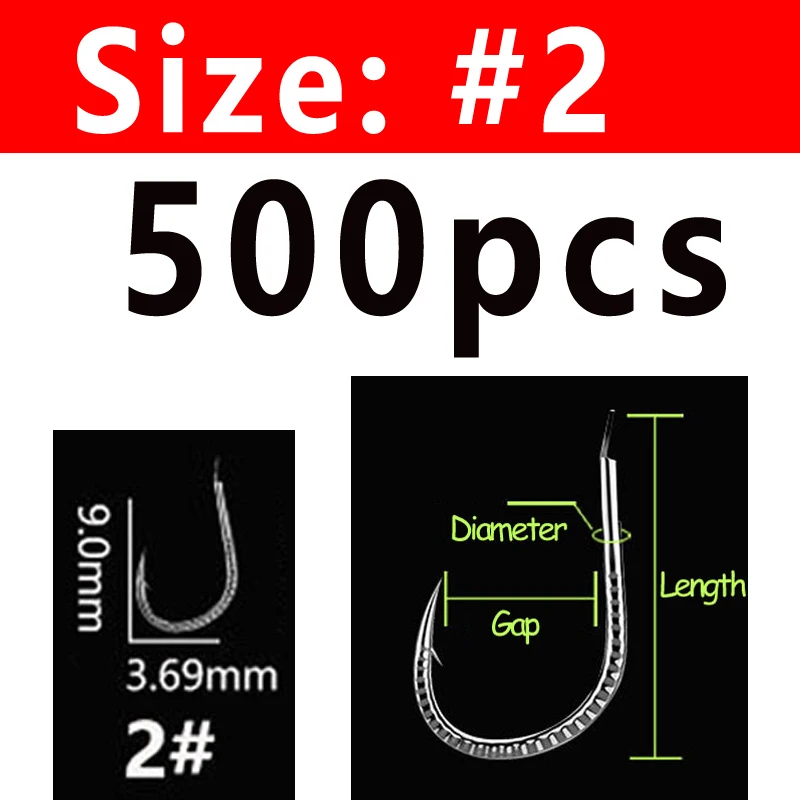 Size 2 500PCS Bimoo 500 шт. серебряный дракон весы с крючком Карп Рыболовный крючок колючая пресноводная рыба Крючки сельдь трава крючок для ловли карпа#1~#13 - Цвет: Size 2 500PCS