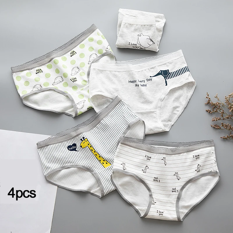 4 шт./партия хлопковые трусики модные трусы с жирафом и медведем для женщин нижнее