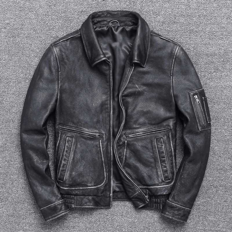 

5 days arrival,Men's Brand Thick Cowhide Jacket Business Genuine Leather Jacket Locomotive Suit Retro Plus Size Brown Coat