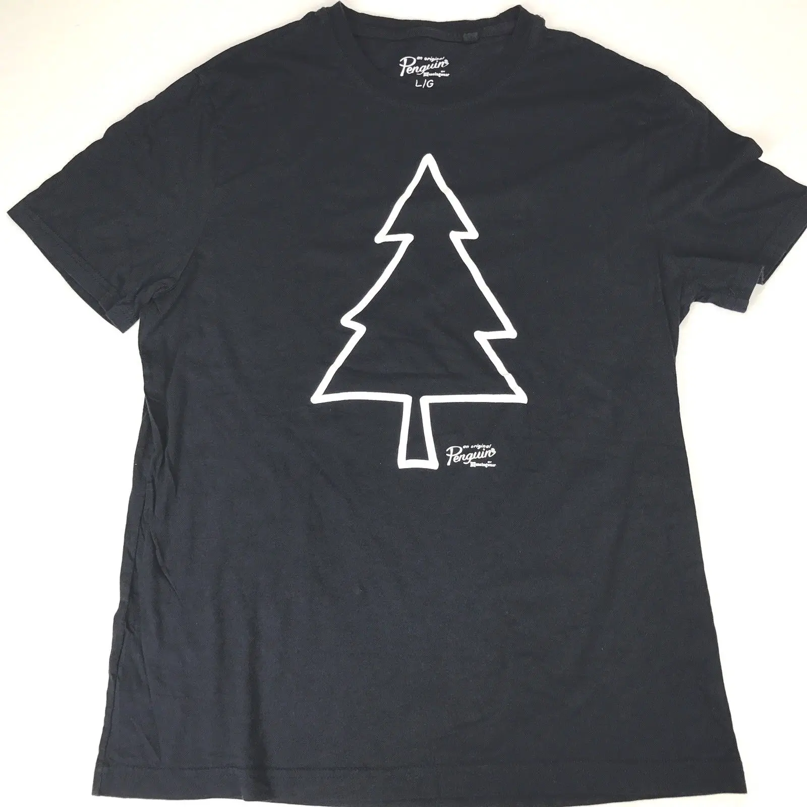 Пингвин футболка Размеры L мужские темно-синий короткий рукав дерево Графический