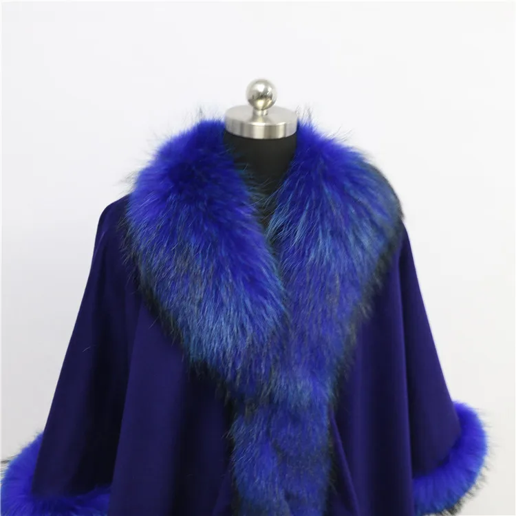 

Free shipping Drop shipping real big raccoon fur trim shawl cashmere cape