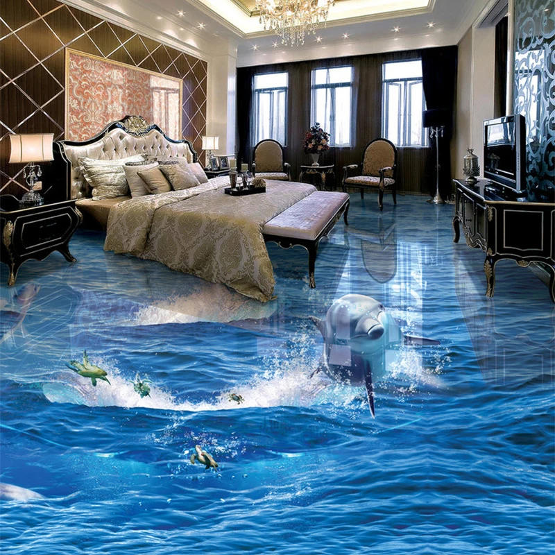 ПВХ самоклеющиеся водонепроницаемые креативные прыжки Дельфин фото обои 3D пол Фреска Гостиная Ванная комната одежда Нескользящие наклейки