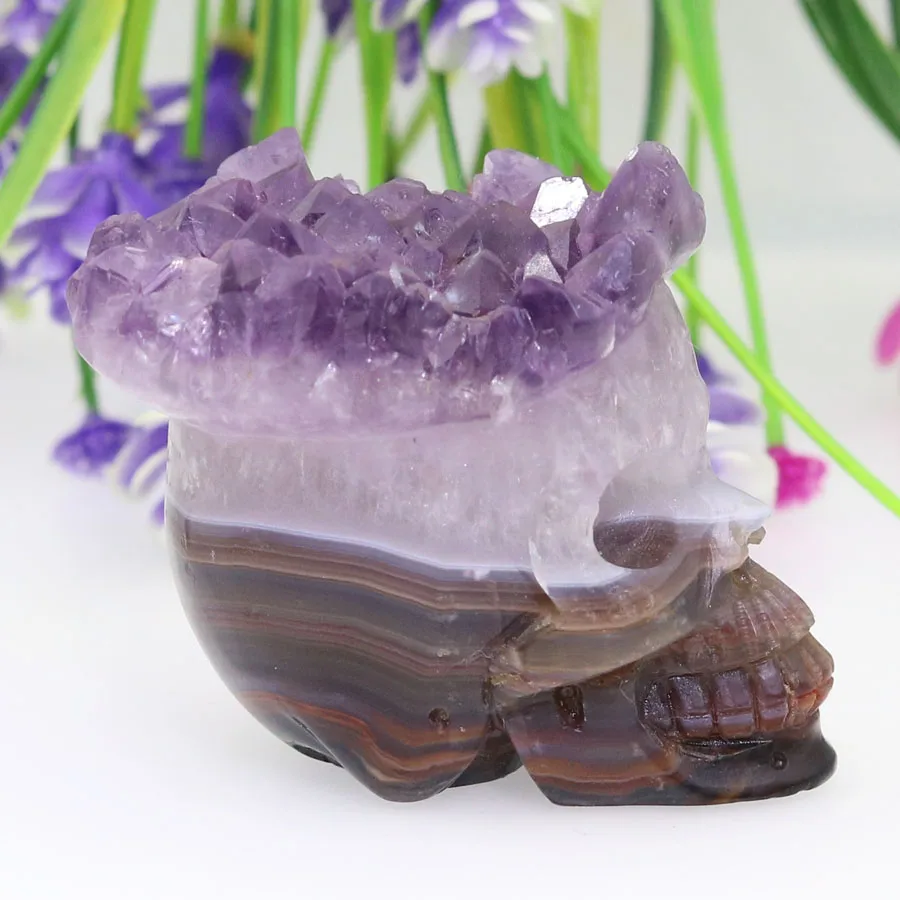 2.17&quotAMETHYST GEODE AGATE Handmade Carved Crystal Skull Realistic Healing Furnishing Articles Figurine TA49 | Дом и сад