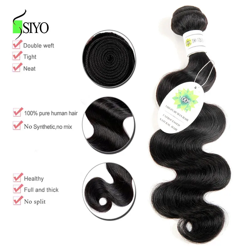 SIYO Malaysian Body Wave 3 Bundles With Lace Closure Human Hair bundles with closure non Remy Weave extensions |
