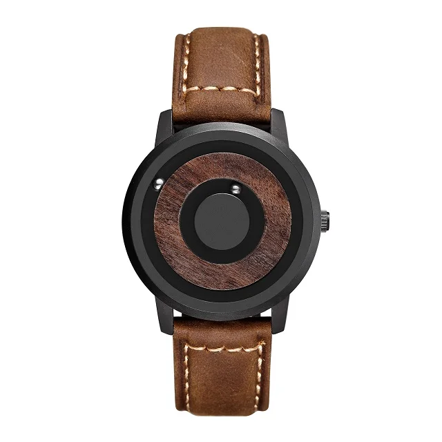 Brown Leather Strap EUTOUR простые унисекс часы с магнитным приводом для мужчин и женщин новинка деревянный циферблат нержавеющая сталь кожа холст ремешок наручные часы - Цвет: Brown Leather Strap