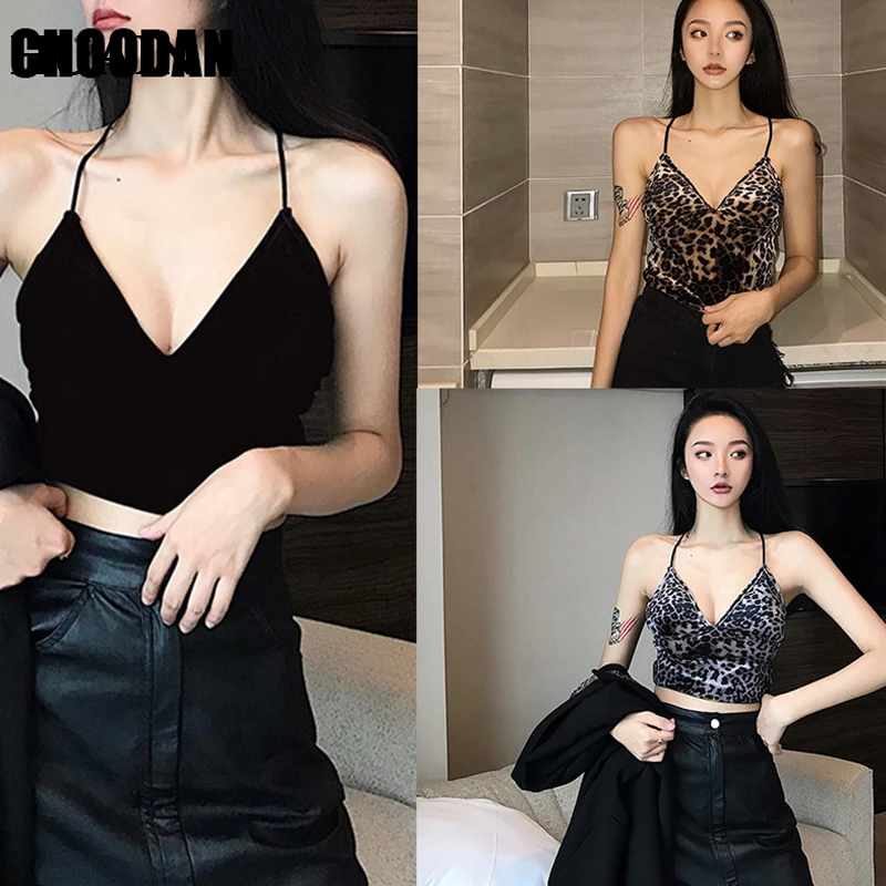 Женский леопардовый Топ бархатный Соблазнительный топ на бретельках лето