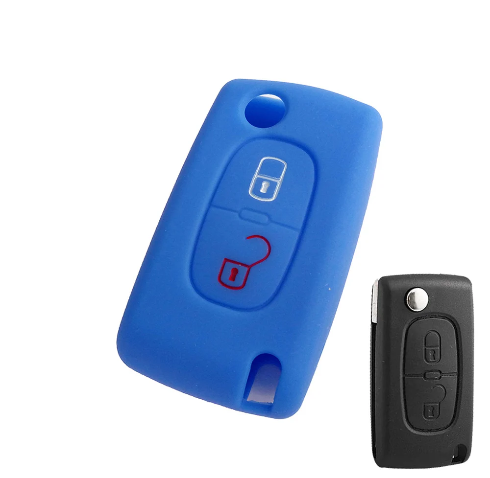 2 BUTTON BLUE 2/3 подходят для CITROEN XSARA PICASSO C2 C3 C4 C5 C6 C8 PEUGEOT 107 206 207 307 308 406 силиконовый чехол для ключей от машины чехол брелок держатель - Название цвета: 2 BUTTON BLUE