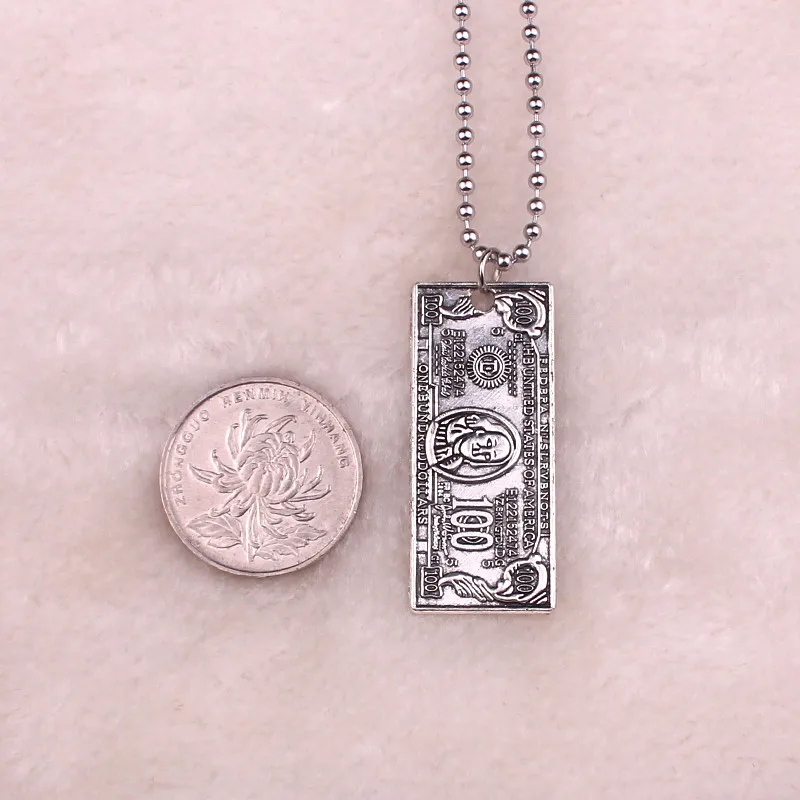 antique silver color stainless steel beads chain one hundred dollars necklaces men hiphop rock streetwear women di022 | Украшения и