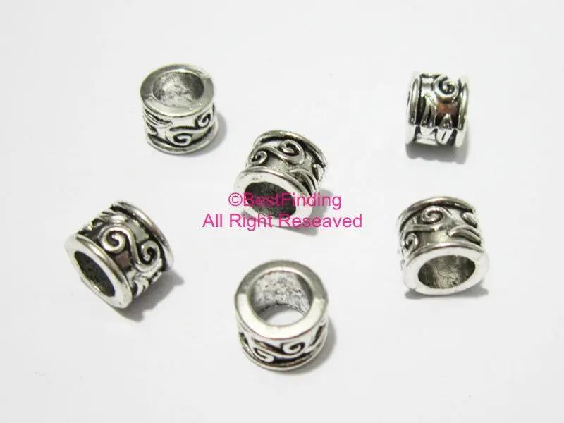 Кружевные бусины с большим отверстием серебристого цвета тотемными