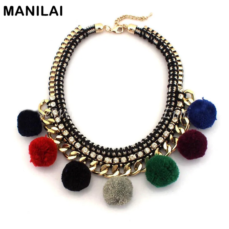 Ожерелье ручной работы MANILAI для женщин яркие хлопковые объемные чокеры 5 цветов