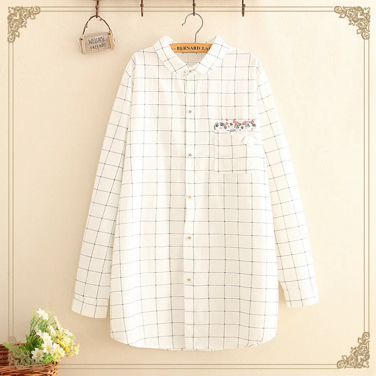 Японские Женские клетчатые рубашки на пуговицах в винтажном стиле Повседневная