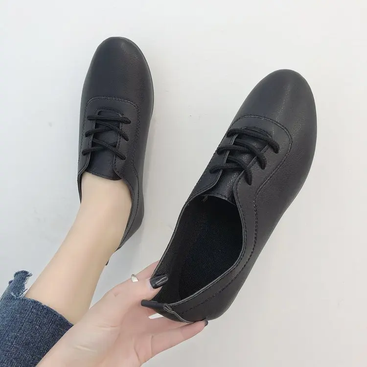 2019 New Leather Women Shoe Casual Shoes For Flat Ladies Lacing Loafers Zapatos Mujer E463 | Обувь
