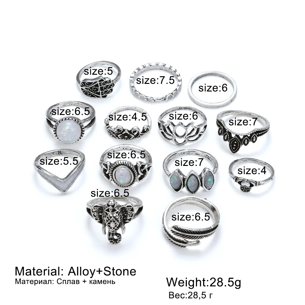 Набор женских колец с опалом 13 шт./компл. | Украшения и аксессуары