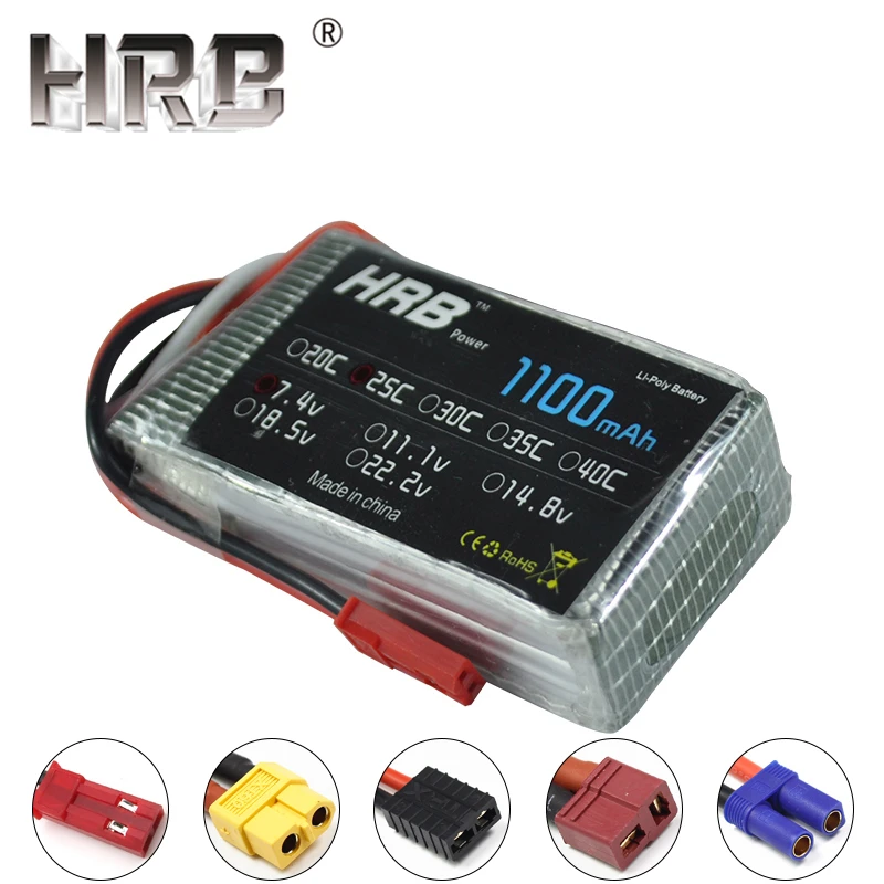 Аккумулятор hrb lipo 1100mAh 2S 3S 4S 7,4 V 11,1 V 14,8 V 25C T Deans XT60 EC5 JST вилка для радиоуправляемого вертолета квадрокоптера дрона