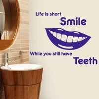 life is short smile quote teeth wall decal bathroom dentist dental clinic tooth wall sticker vinyl art mural