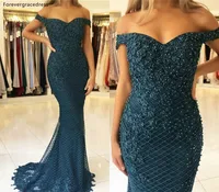 Mermaid Off the Shoulder Evening Dress 2019 Cheap Beads Red Carpet Holiday Women Wear Formal Party Prom Gown Plus Size