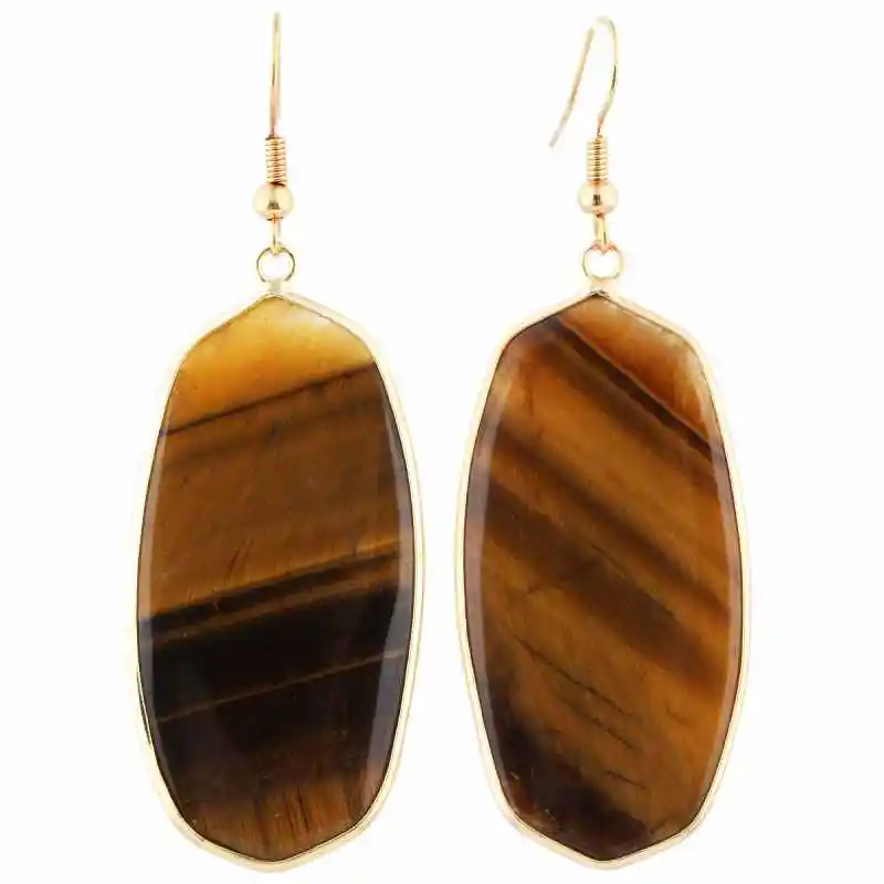 Tigers Eye Stone TUMBEELLUWA женские каменные хрустальные висячие серьги Овальные, Исцеляющие чакры - Окраска металла: Tigers Eye Stone