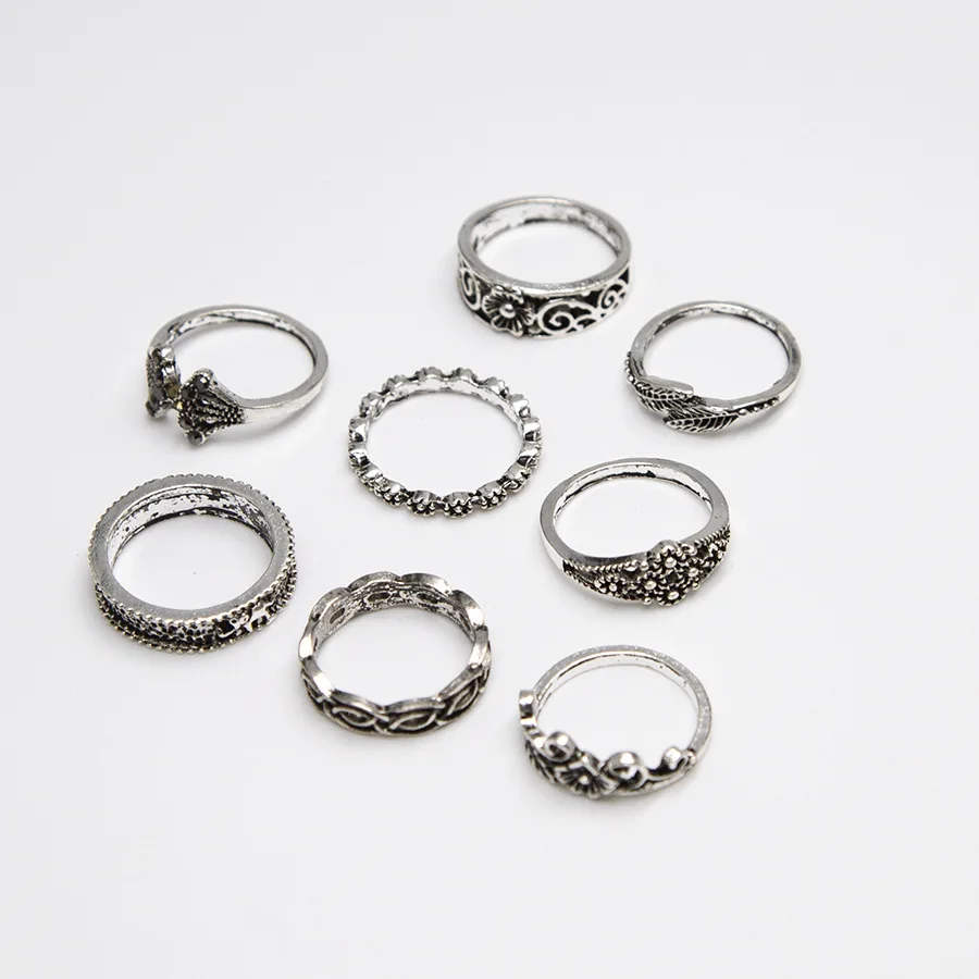 New fashion leaf tail lotus finger ring set vintage trendy jewelry gift for women girl | Украшения и аксессуары