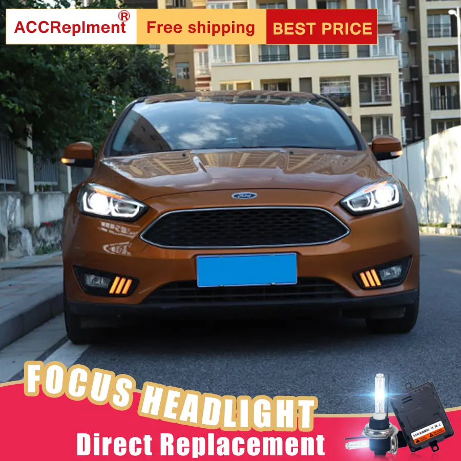 Светодиодный комплект фар для Ford Focus 2015-2018 2 шт. фары автомобиля ангельские глазки