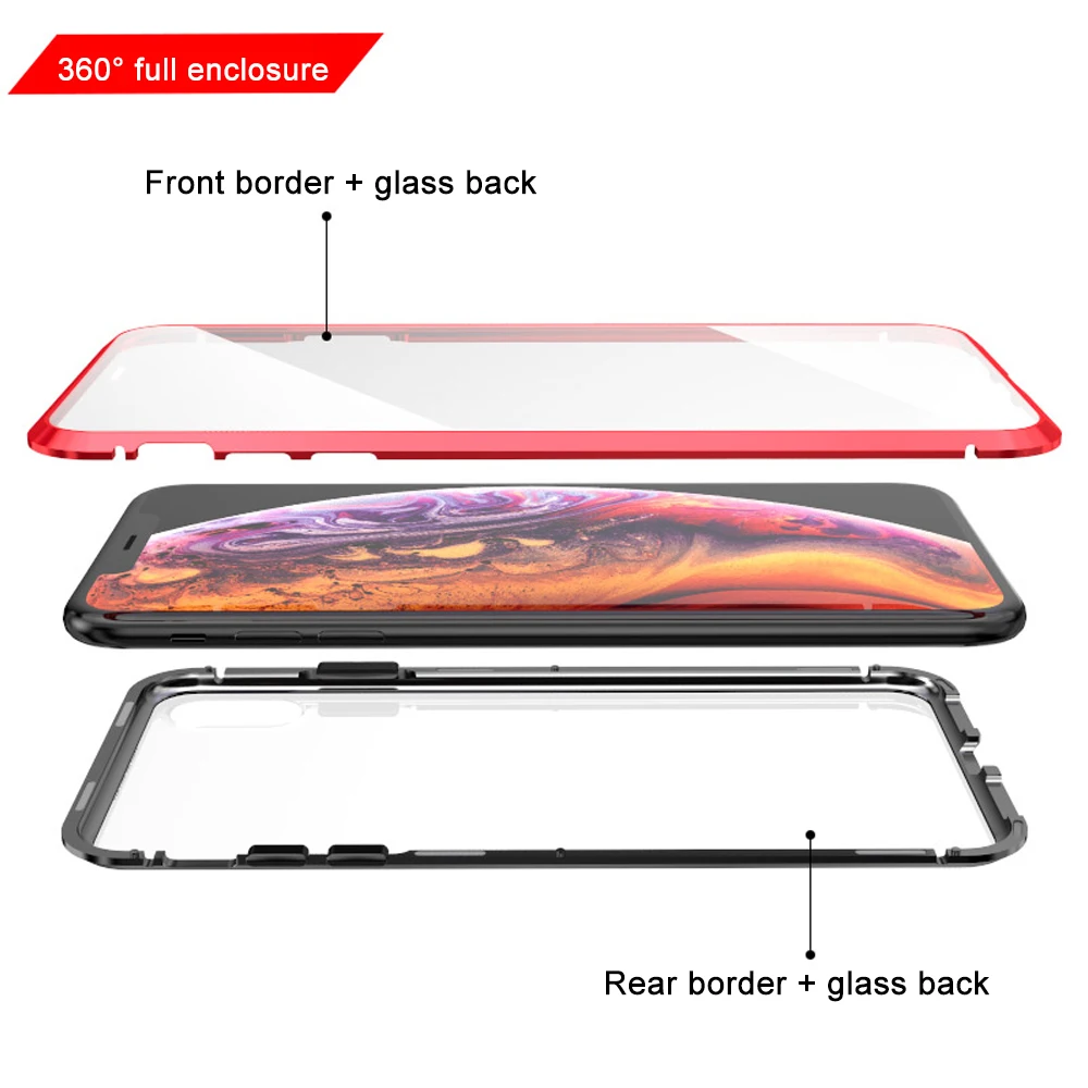 Магнитный металлический каркас чехол для телефона iPhone 7 8 7p 8p x xs max xr 360 полная