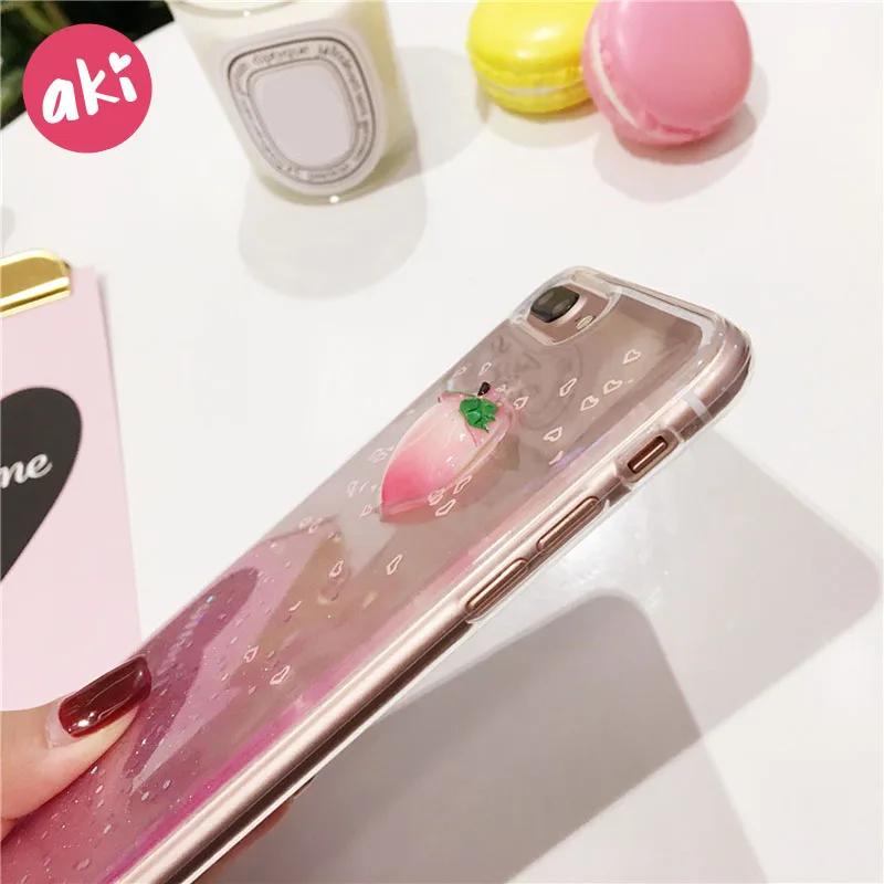 Аки блестящий чехол для телефона s iPhone 7 Plus мягкий ТПУ с блестками фрукты Клубника