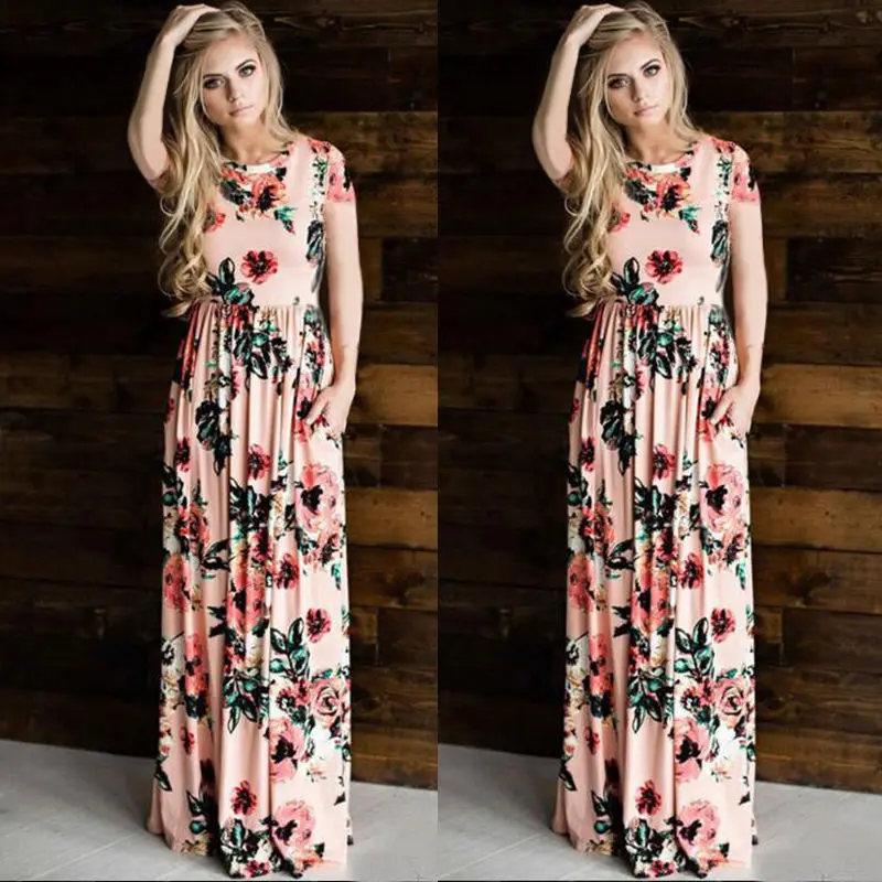 Новые женские длинные вечерние платья BOHO летние пляжные макси с цветочным