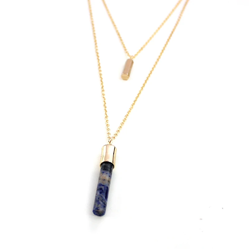 LongWay Fashion Gold Multilayer Necklace Pink Blue Natural Stone Pendant Maxi Jewelry For Women SNE160091103 | Украшения и