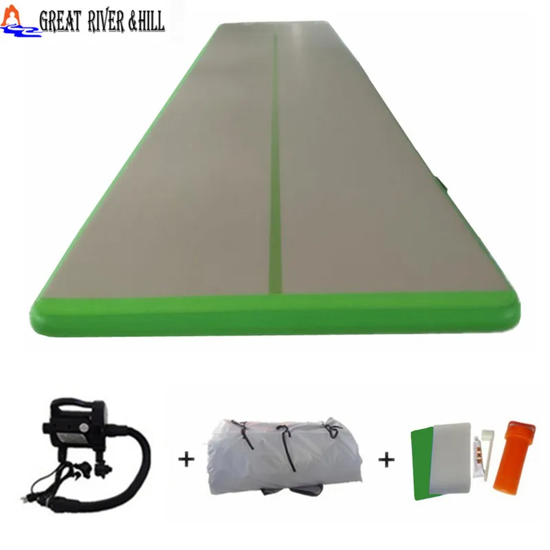 

Great river hill jumping mat inflatable air track waterproof green 8m x 1.8m x 15cm