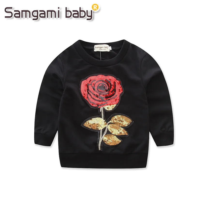 SAMGAMI BABY Girls Clothing Sets 2018 Winter Wool Sportswear Long Sleeve Rose Floral Embroidered Sequinsets Kids | Мать и ребенок
