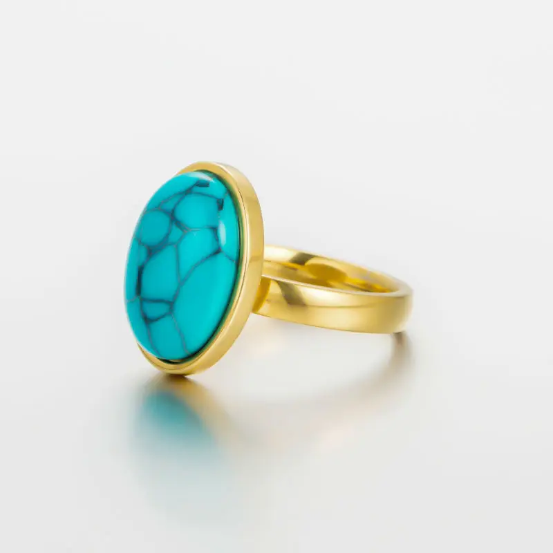 Lin Studio Винтаж ретро овальный камень золото из нержавеющей стали кольца женское