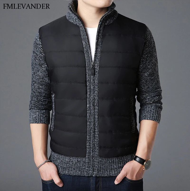 Зимние и осенние теплые кардиганы на молнии модель 2018 года искусственное Мужское