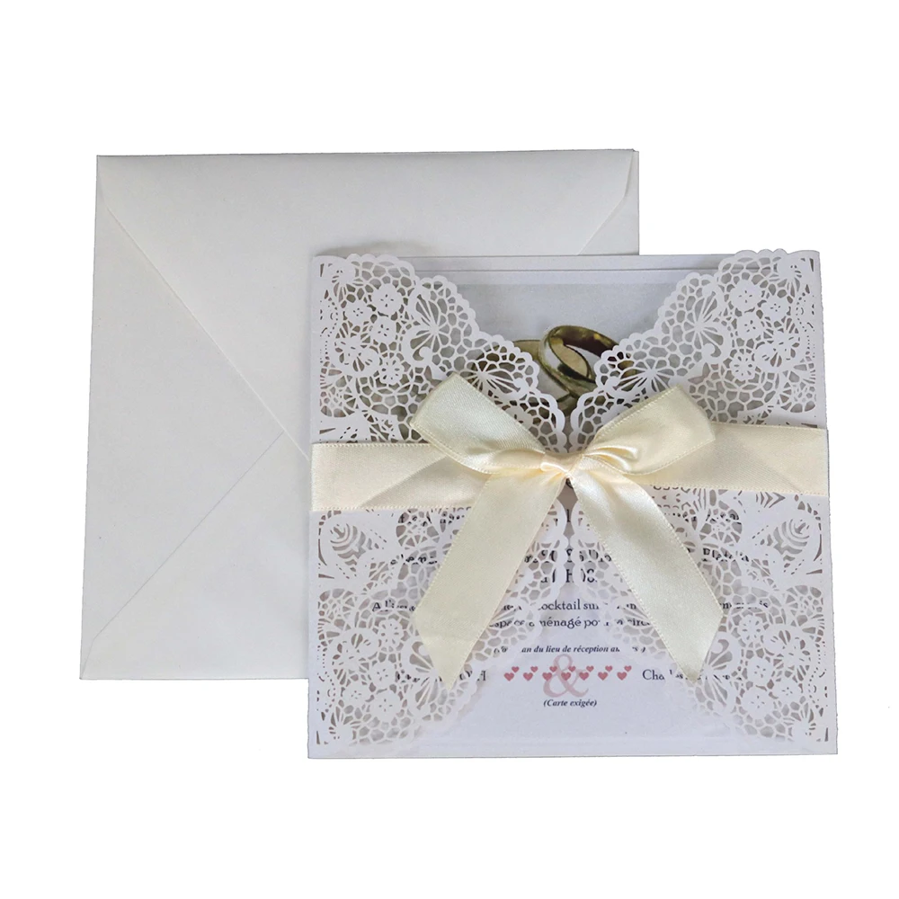 10 шт лазерная резка полые свадебные пригласительные открытки с лентой праздник