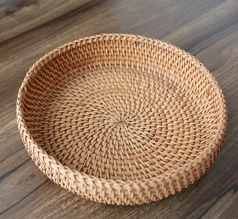 round Корзины для хранения из ротанга ручной работы, контейнер для фруктовых тарелок, Офисная столешница, органайзер, коробка для мелочей, Декор, контейнер, ручная работа - Цвет: round
