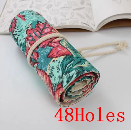 48 Holes Национальный холст кошка школьный Карандаш Чехол 36/48/72 Отверстия Roll Up карандаш сумка Портативный пенал для карандашей школьные принадлежности материал Эсколар - Цвет: 48 Holes