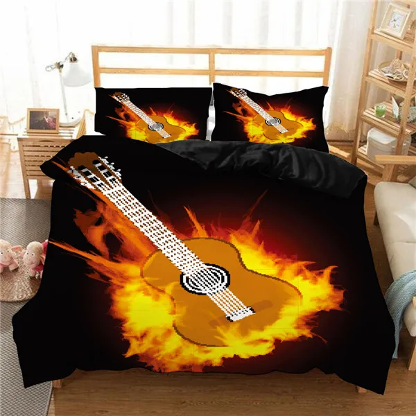 style 2 3D картина маслом лед и огонь музыка гитара Рок мальчиков пододеяльник 3 шт. набор Король Королева двойной размер огонь вода Рок гитара мужские постельные принадлежности - Цвет: style 2