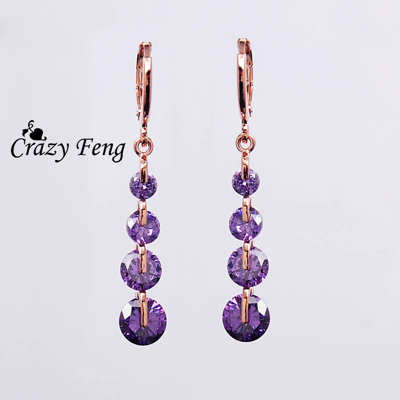 Женские длинные висячие серьги Crazy Feng золотого цвета с фианитами и кристаллами