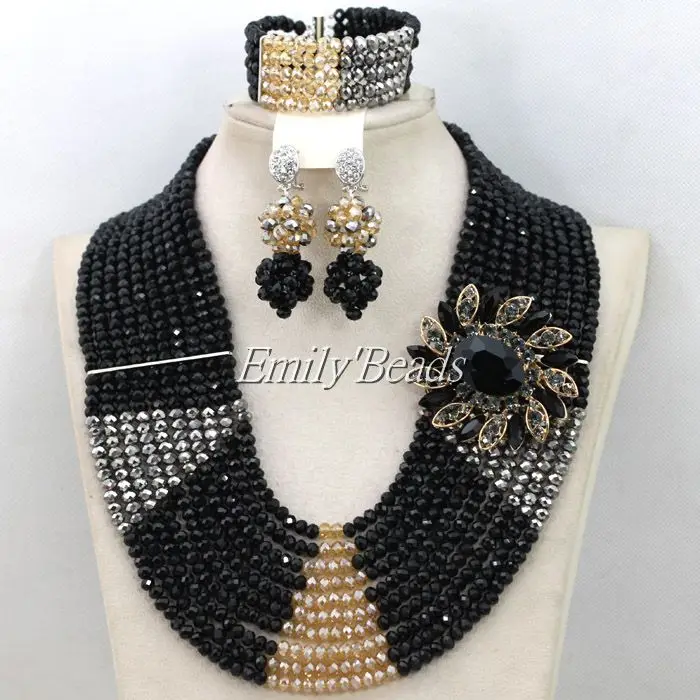 Новое поступление! Черный костюм африканские Ювелирные наборы ручной работы